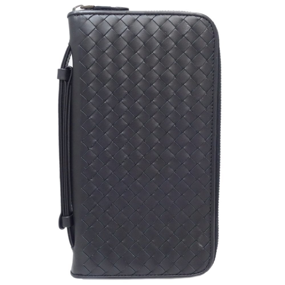 Bottega Veneta Travel Case Intrecciato Long Wallet Leather Black